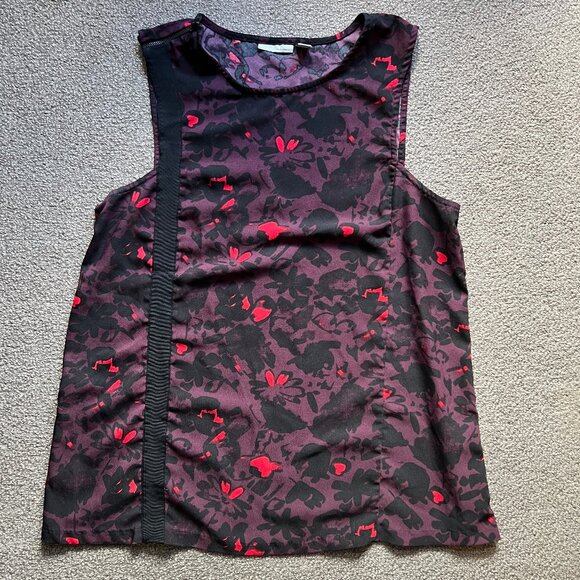 Halogen Women’s Sleeveless Ribbon Trim Woven Plum Pattern Printed Top | Size L - Picture 3 of 8